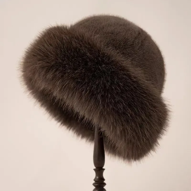 Korejski klobuk ženski zimski debel toplo windproof imitacija krzna, moda preprost ribič klobuk imitacije mink hair lady klobuk Slike 0